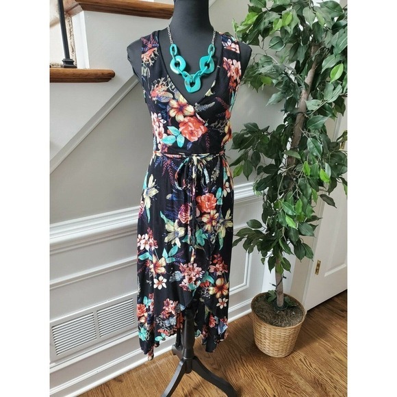 Dance & Marvel Floral Sleeveless V-Neck Wrap Dress - Picture 1 of 12